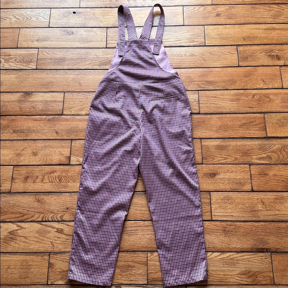 Anthropologie FRNCH Pink Purple Paris Plaid Tapered Stylish Jumpsuit Overalls XS - Picture 8 of 16